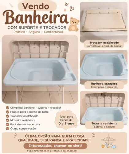 Banheira burigotto com trocador, banheira azul.