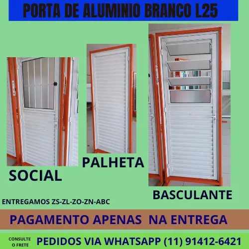 Porta de aluminio branco completa L25 - frete a/c