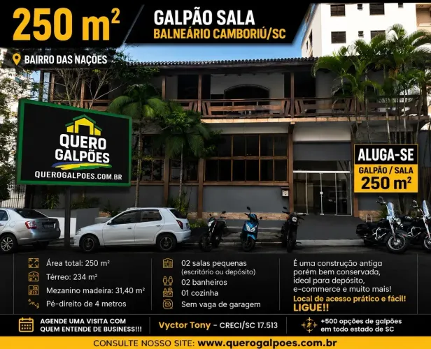 Galpão Sala 250 m2 Balneário Camboriú sc Bairro das Nasçoes