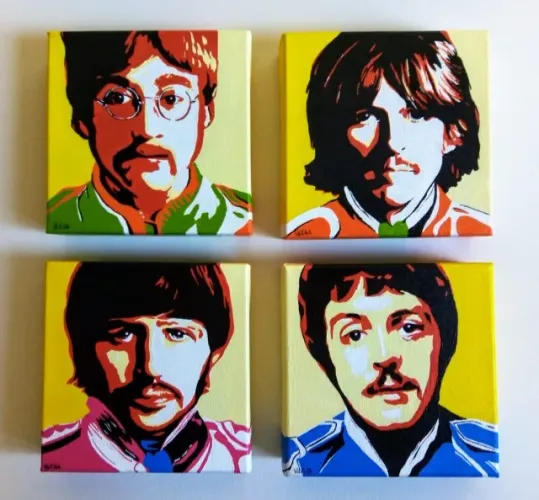 Quadros Pop Art Beatles | Pintados à Mão | Conjunto com 4 Telas