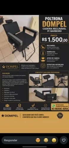 Cadeira de barbeiro Dompel reclinável profissional hidráulica.
