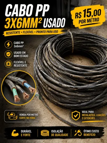 Cabo PP 3x6,00mm Usado 140 metros
