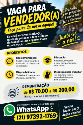 Vaga para Vendedor Niterói RJ