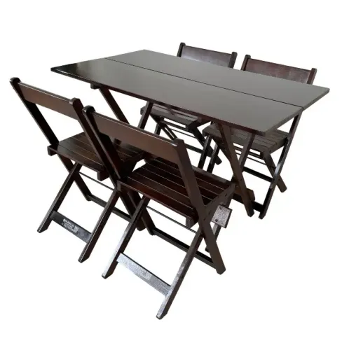 Conjunto mesa dobrável 1,20 mts com 4 cadeiras ripada Imbuia