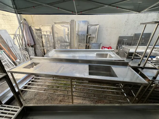 Pia inox com Bancada paneleiro e Dispenser Lixeira (aço 304) Pronta entrega 