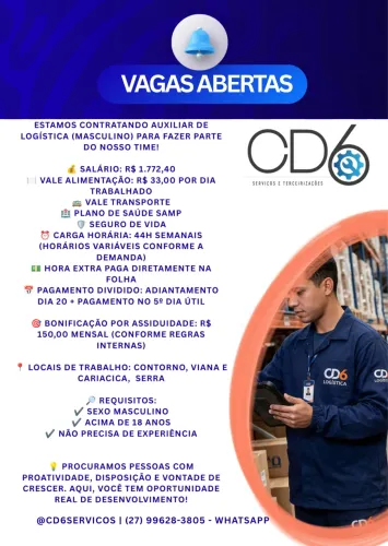 AUXILIAR DE LOGÍSTICA MASCULINO (Cariacica, Serra e Contorno)