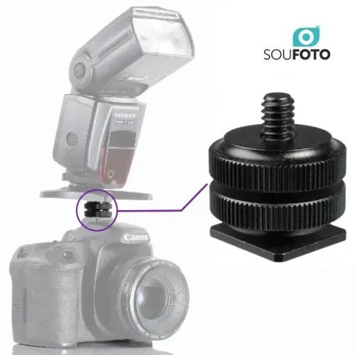 Adaptador Sapata Hot Shoe Parafuso ¼ para Câmera, DSLR e Iluminador Led Sou Foto ASF-001