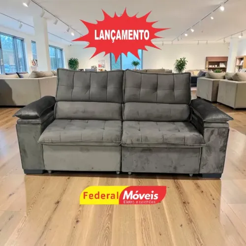 Sofá 2,25m Retrátil e Reclinável Veludo c/ Porta Copos - Mega Promoção!
