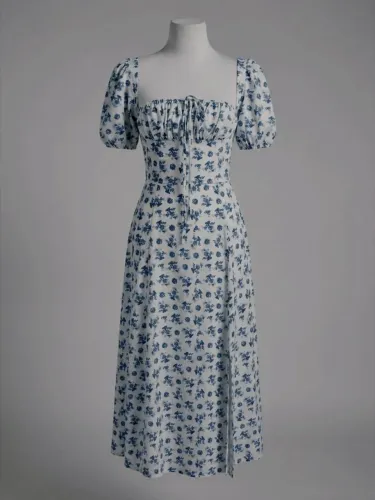 vestido longo estampado floral azul vestido romântico IMPORTADO 