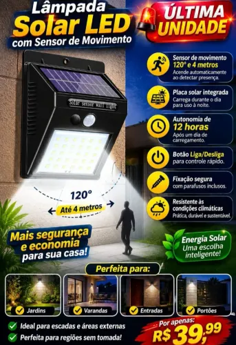 ?uminaria Solar de led com sensor de presença Entregamos