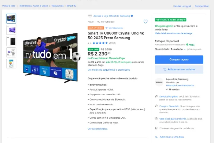 Samsung Smart TV 50 Crystal UHD 4K