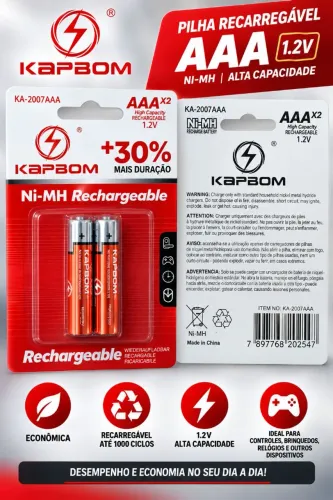 Pilhas recarregável Ni- MH AAA 2un KAPBOM