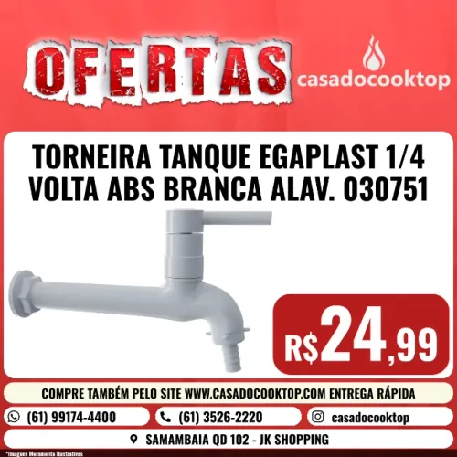 TORNEIRA TANQUE EGAPLAST 1/4 VOLTA ABS BRANCA ALAV. 030751