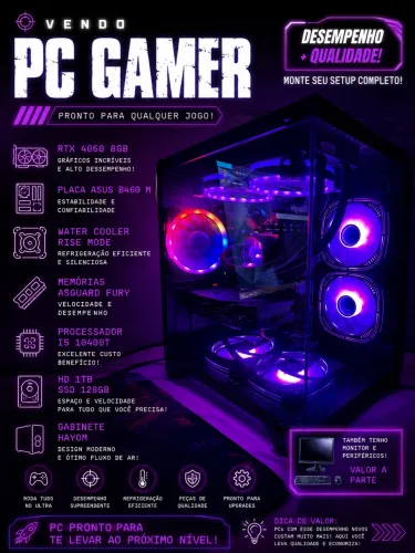 ? PC Gamer RTX 4060 8GB | i5 | RGB Completo | Pronto para Jogar