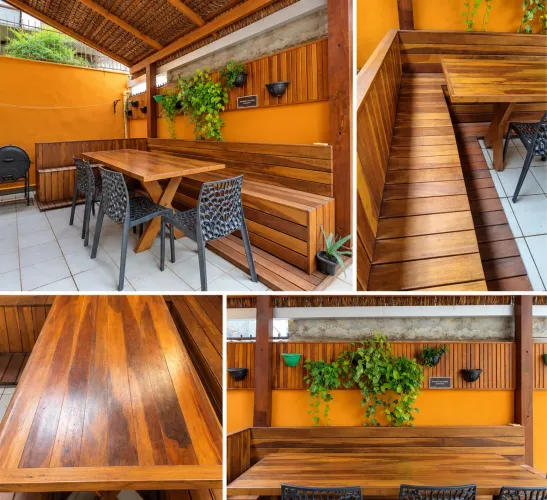 Mesa Cumaru Maciço 1,89m + Bancos de Madeira - Área Gourmet