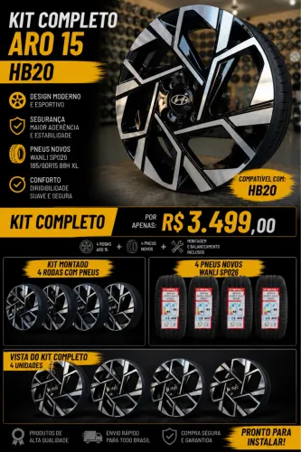 Rodas aro 15 hb20 4/100 novas + pneus novos 