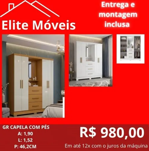 980,00 Com a montagem e a entrega guarda roupa novo na caixa com garantia de fabrica. 