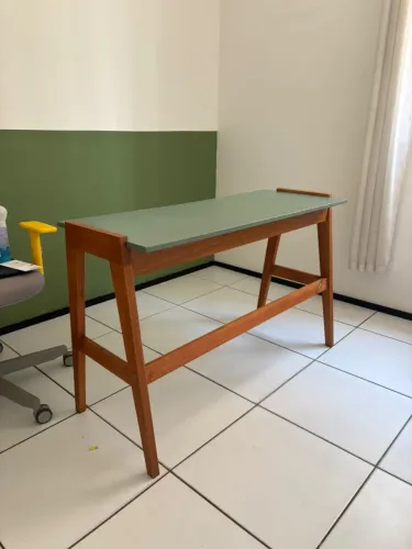 Mesa de Escritório Escrivaninha Madeira Maciça Verde e Marrom