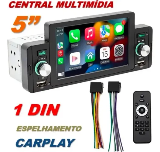 Multimídia Universal 1din + Carplay + Android Auto