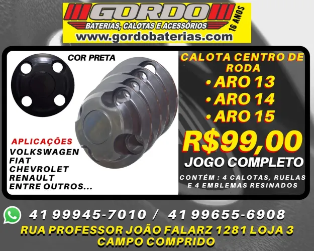 Calota centro de roda de ferro para Volkswagen Chevrolet Fiat Renault Nissan entre outros