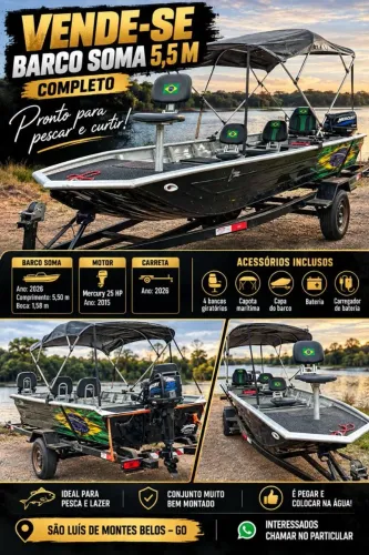 Canoa soma náutica 5.5mt 2026 com motor mercury 25 sea pro