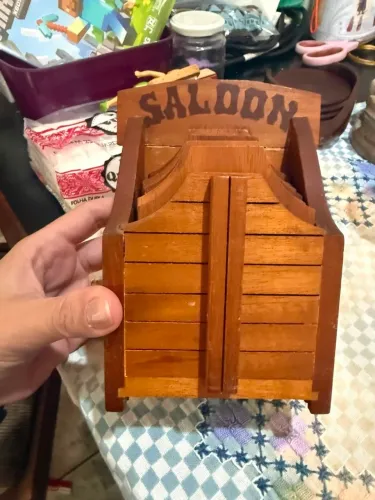 Porta copos madeira e cortiça vintage saloon faroeste