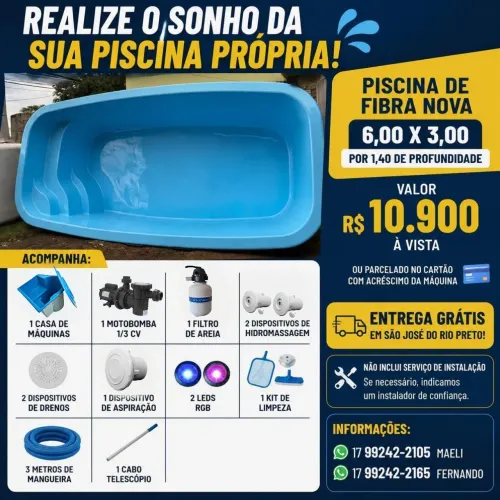 Piscina de fibra nova 6 metros