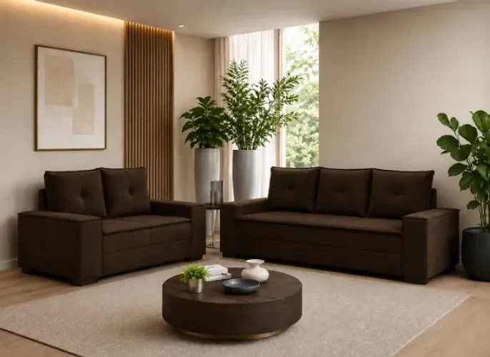 Sofá Barcelona 2 e 3 Lugares Marrom | Suede