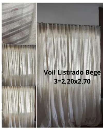 Cortina em Voil listrado Bege