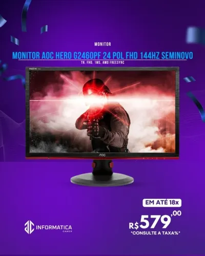 MONITOR AOC HERO G2460PF 24 POL FHD 144HZ SEMINOVO