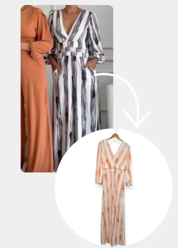 Macacão novo listrado laranja feminino