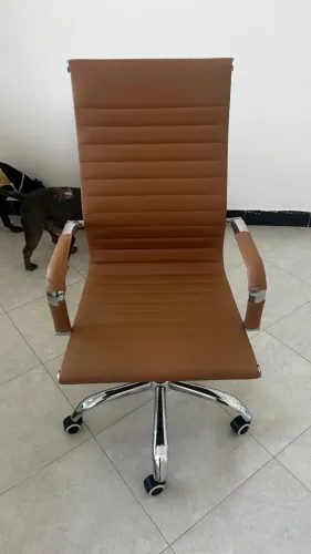 Cadeira de Escritório Executiva Presidente em Courino Caramelo - Excelente Estado