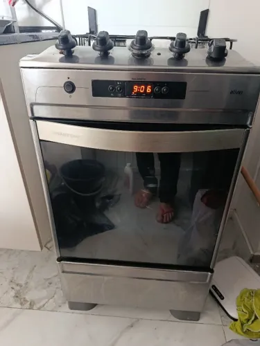 fogão 4 bocas inox ccm botões removíveis e vidro - brastemp - inox + mangueira de cobre