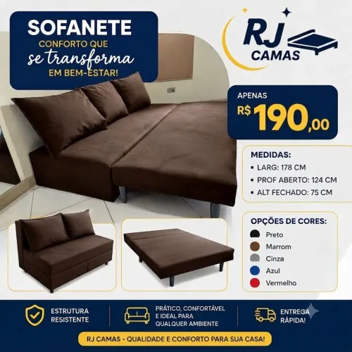 Sofá cama com 3 almofadas, pague na entrega 
