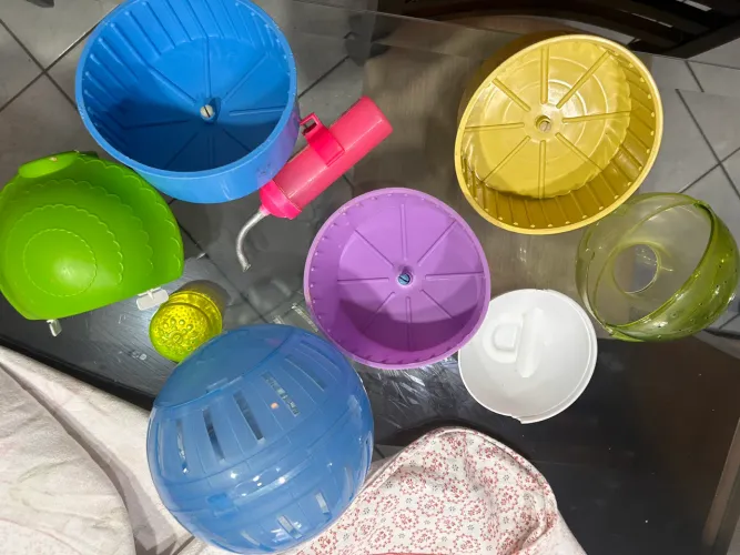 Bola, esteira, casinha, bebedouro para Ramster rato