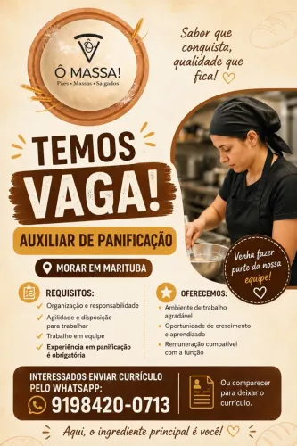 Vaga para auxiliar de panificação