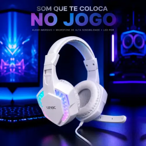 Headset Gamer Vinik Guardian - Branco - Led Rainbow - Vkhsggdb