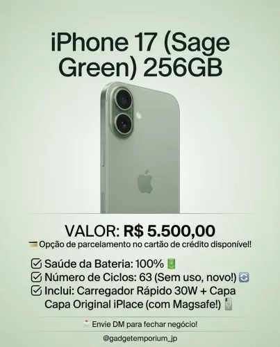 Iphone 17 com capa e película salvia