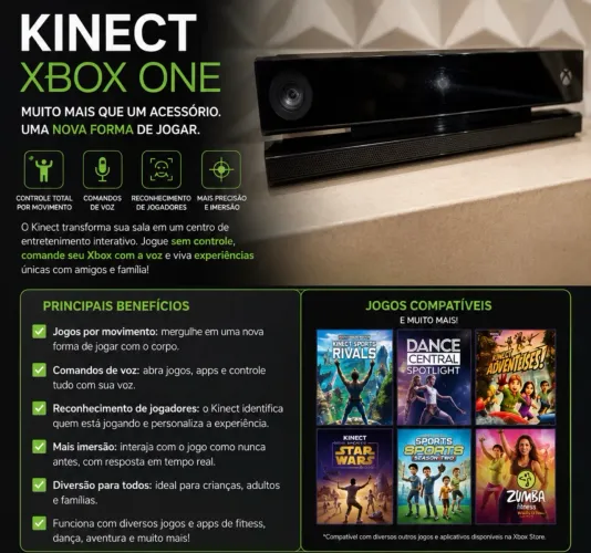 Kinect Xbox One Original - Sensor de Movimento + Comandos de Voz - Dance, Fitness