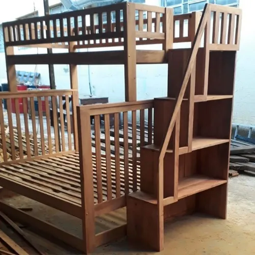 Cama Com Escada E Nichos De Madeira De Demolição