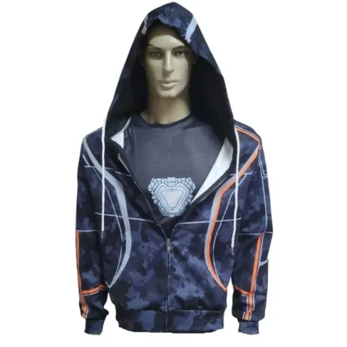 Casaco e Camisa de Compressão Tony Stark Traje Vingadores Guerra Infinita com Capuz