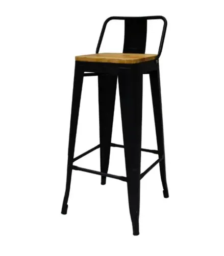 Banqueta Tolix Com Encosto Assento Madeira Preta Outlet