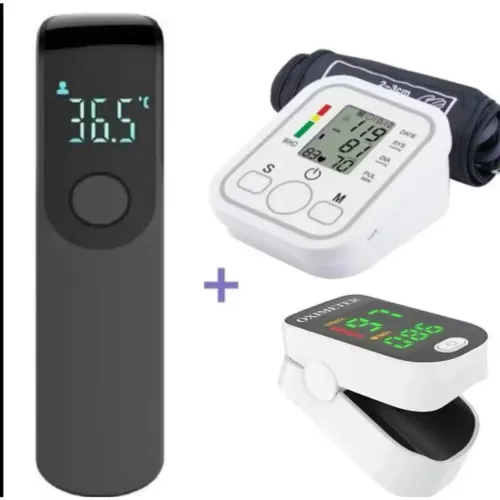 Kit saúde: Oxímetro, termômetro digital e 1 monitor de pressão de braço 