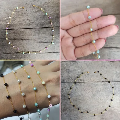 Colar de pérolas em linha trançada