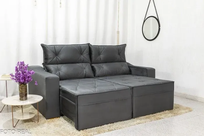 Sofá Retrátil Reclinável 2 Lugares 200cm Molas Bonnel Veludo Cinza