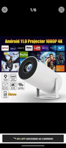Projetor 4k Hy300 portátil tela até 130 polegadas 