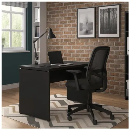 Mesa Escritório Preta 1,20×0,60 Sem Gavetas Estrutura Reforçada Design Funcional 26005