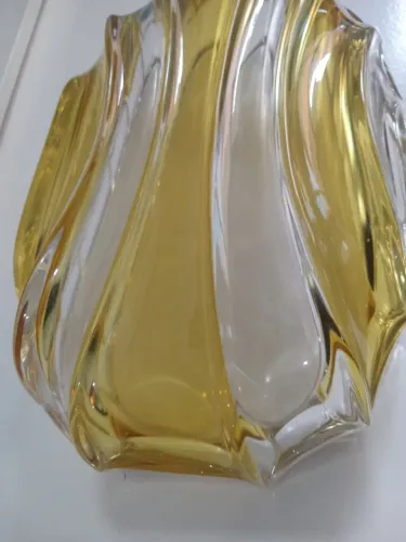 Antigo bandeija de cristal anos 60 com detalhes amarelo 