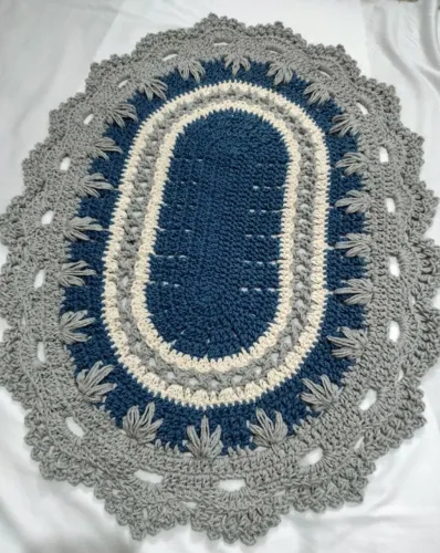 Tapete de crochê para porta, 50x70cm azul
