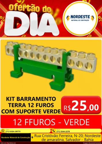 KIT BARRAMENTO TERRA 12 FUROS COM SUPORTE VERDE